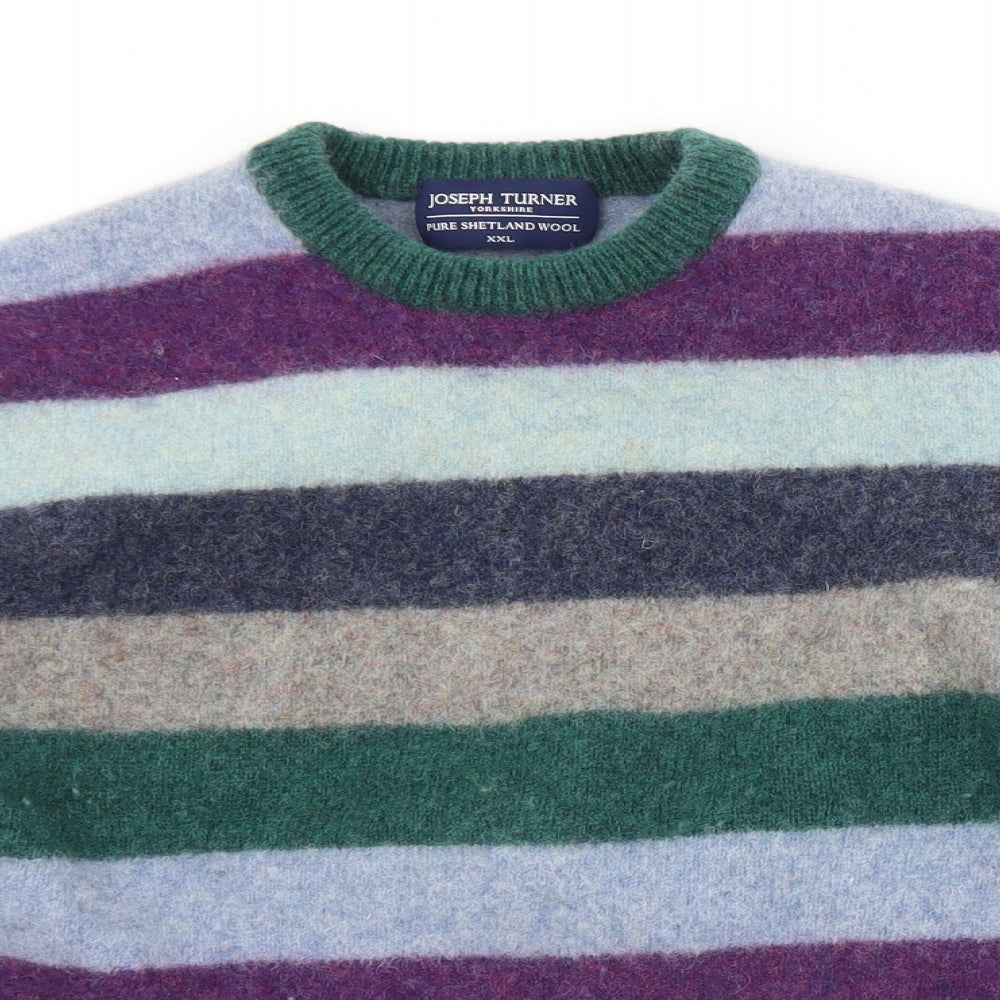 Joseph Turner Womens Multicoloured Crew Neck Striped Wool Pullover Jumper Size 2XL