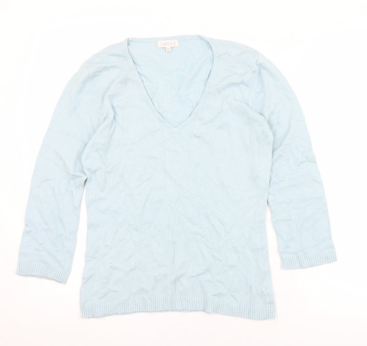 Lakeland Womens Blue V-Neck Viscose Pullover Jumper Size 10