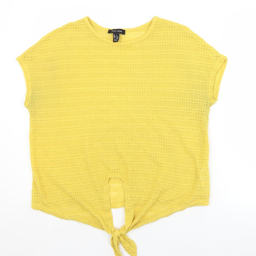 New Look Womens Yellow  Polyester Basic T-Shirt Size S Round Neck