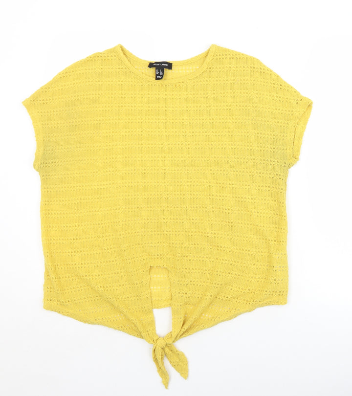 New Look Womens Yellow  Polyester Basic T-Shirt Size S Round Neck