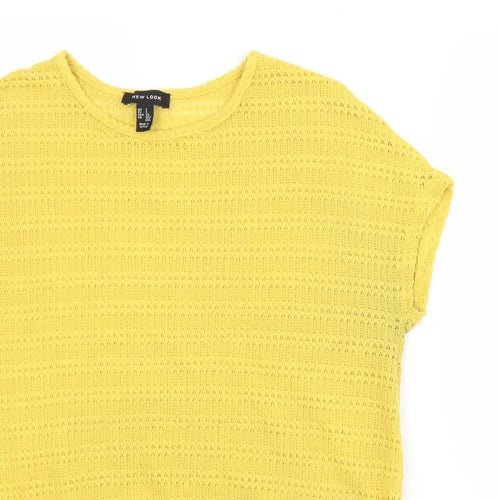 New Look Womens Yellow  Polyester Basic T-Shirt Size S Round Neck