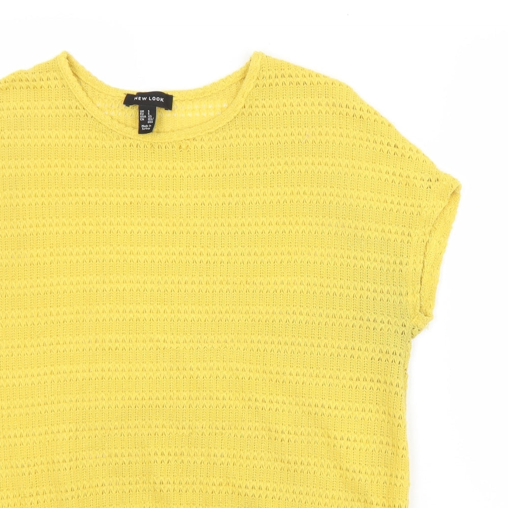 New Look Womens Yellow  Polyester Basic T-Shirt Size S Round Neck