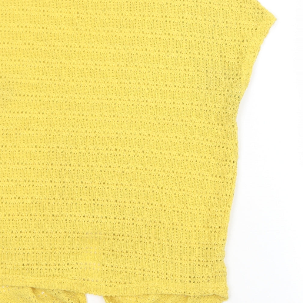 New Look Womens Yellow  Polyester Basic T-Shirt Size S Round Neck