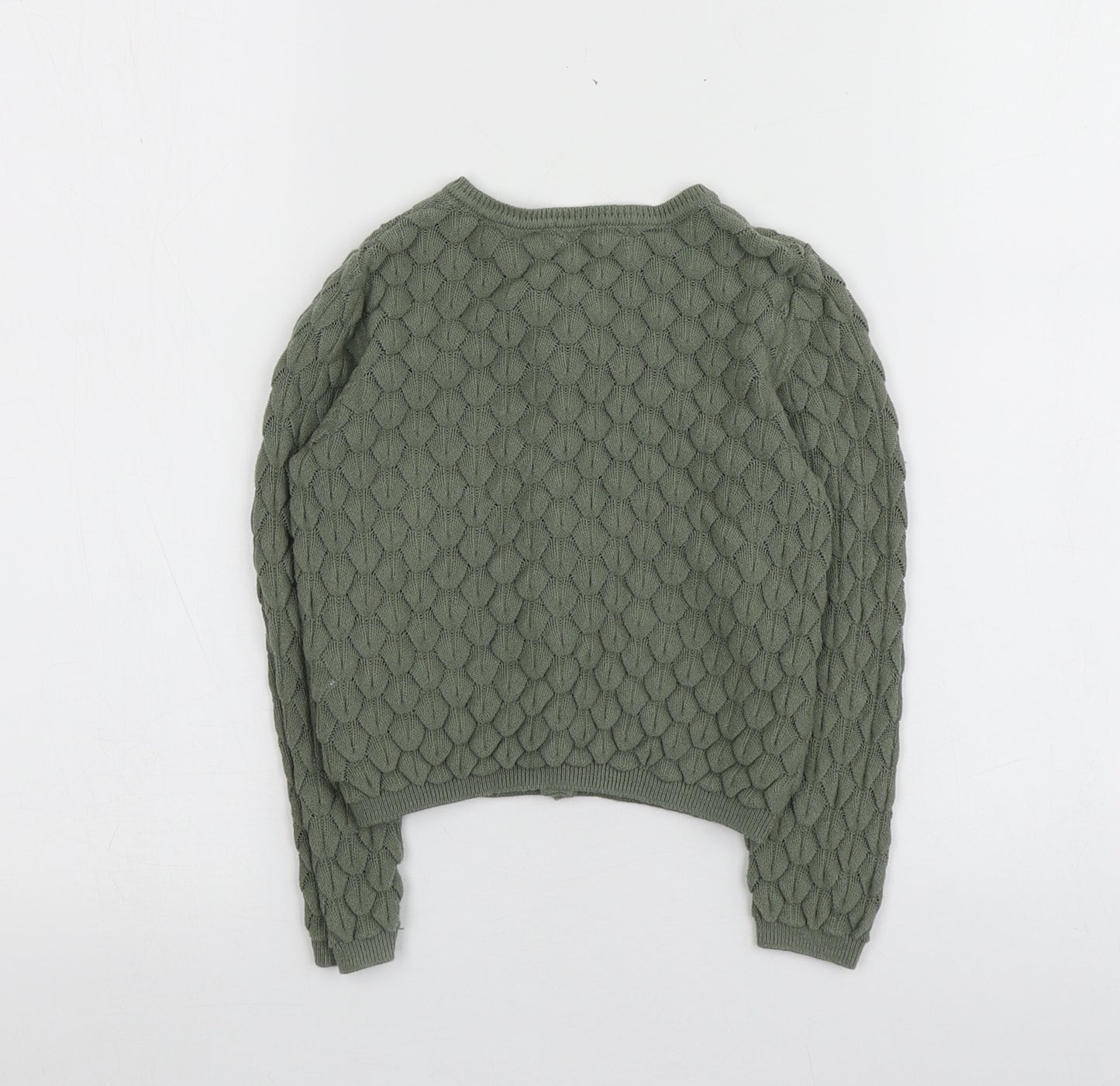 H&M Girls Green Round Neck  100% Cotton Cardigan Jumper Size 2-3 Years