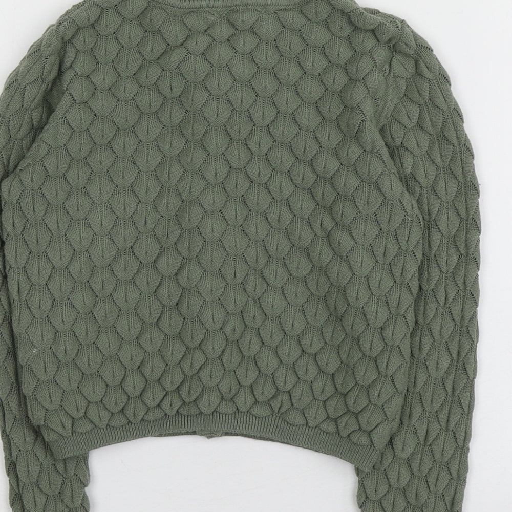 H&M Girls Green Round Neck  100% Cotton Cardigan Jumper Size 2-3 Years