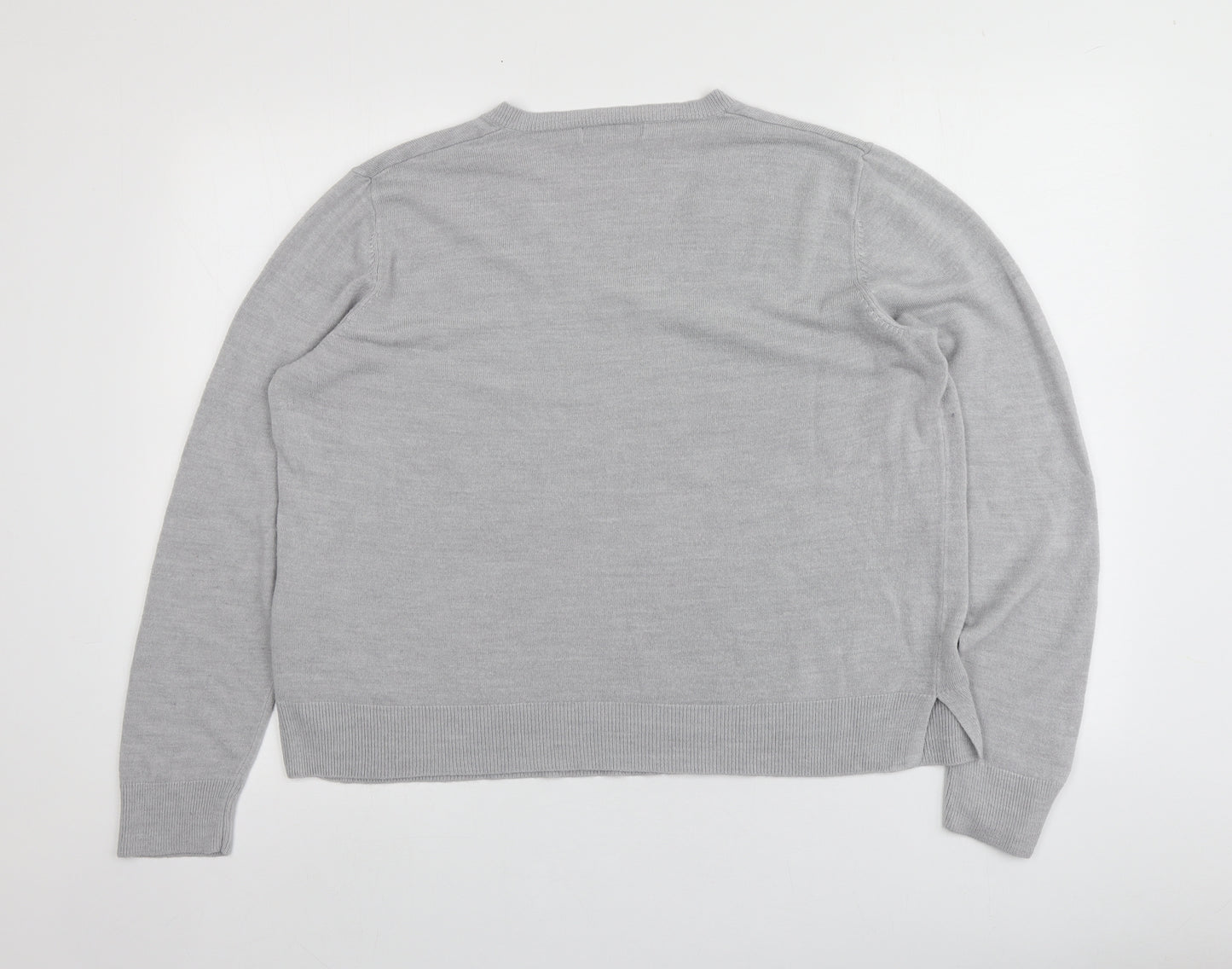 M&S Womens Grey V-Neck  Acrylic Pullover Jumper Size 20