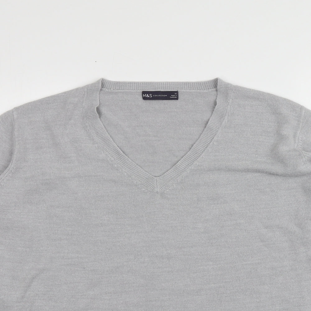 M&S Womens Grey V-Neck  Acrylic Pullover Jumper Size 20