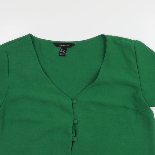 New Look Womens Green  Polyester Basic T-Shirt Size 10 V-Neck