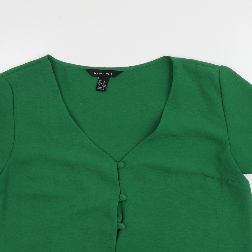 New Look Womens Green  Polyester Basic T-Shirt Size 10 V-Neck