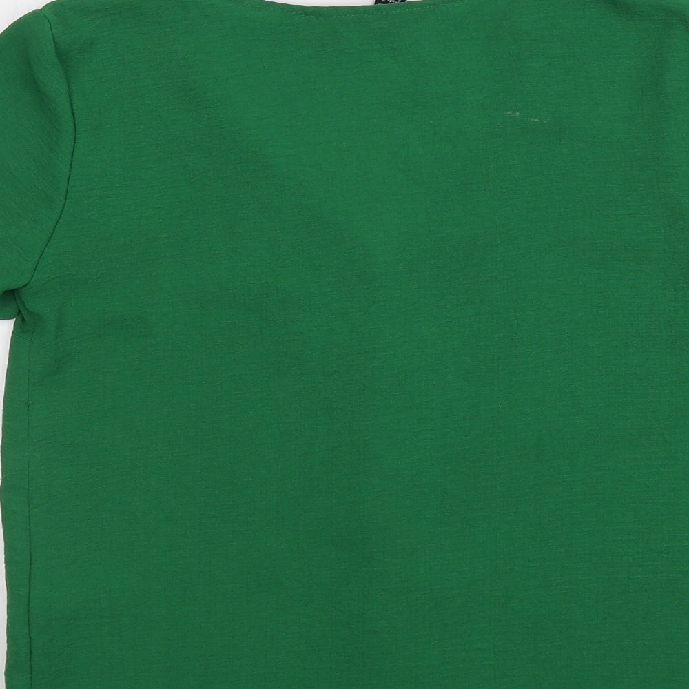 New Look Womens Green  Polyester Basic T-Shirt Size 10 V-Neck
