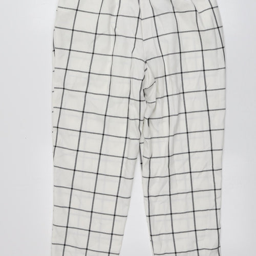 Primark Womens Ivory Plaid Polyester Carrot Trousers Size 14 L24 in Regular