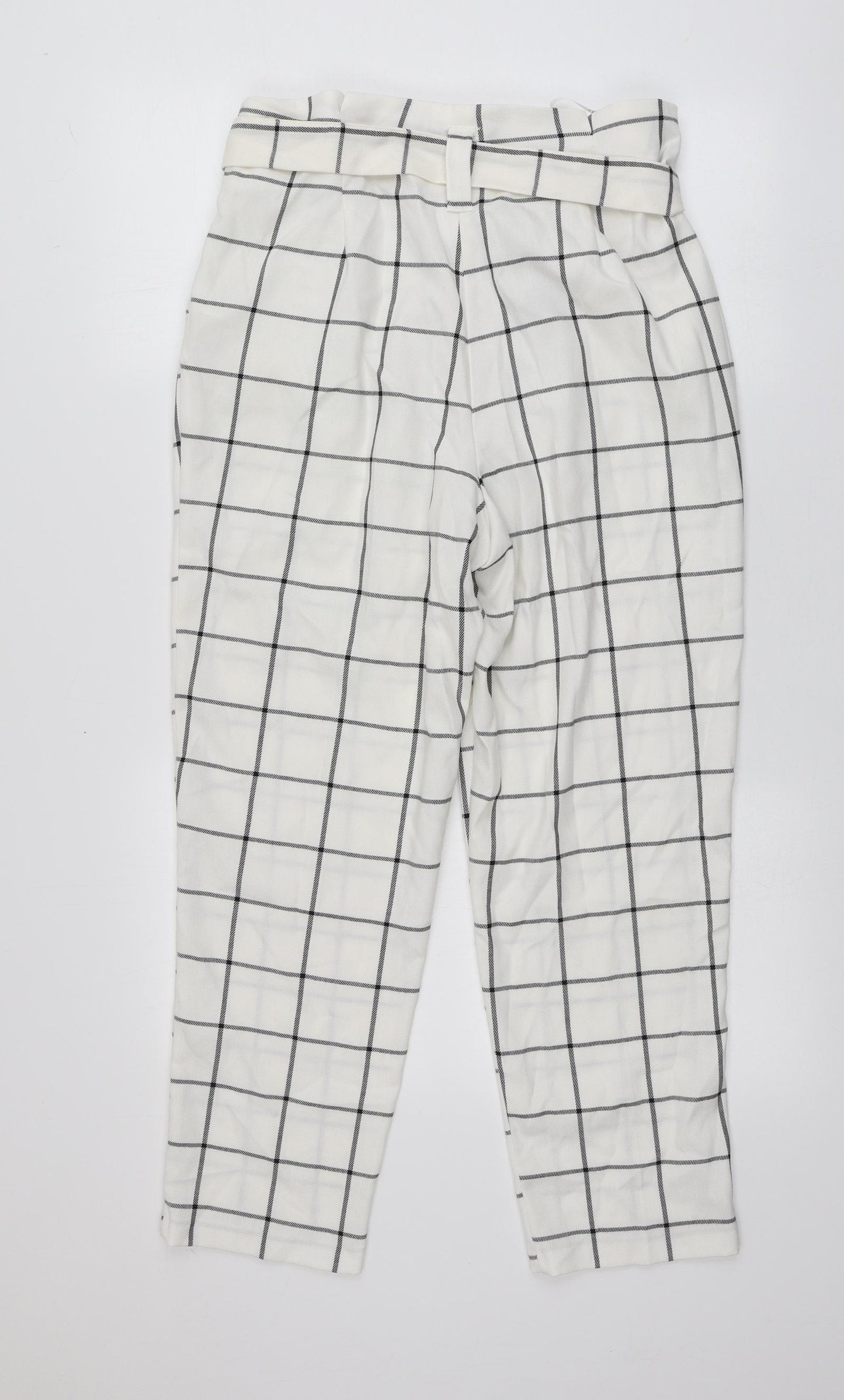 Primark Womens Ivory Plaid Polyester Carrot Trousers Size 14 L24 in Regular