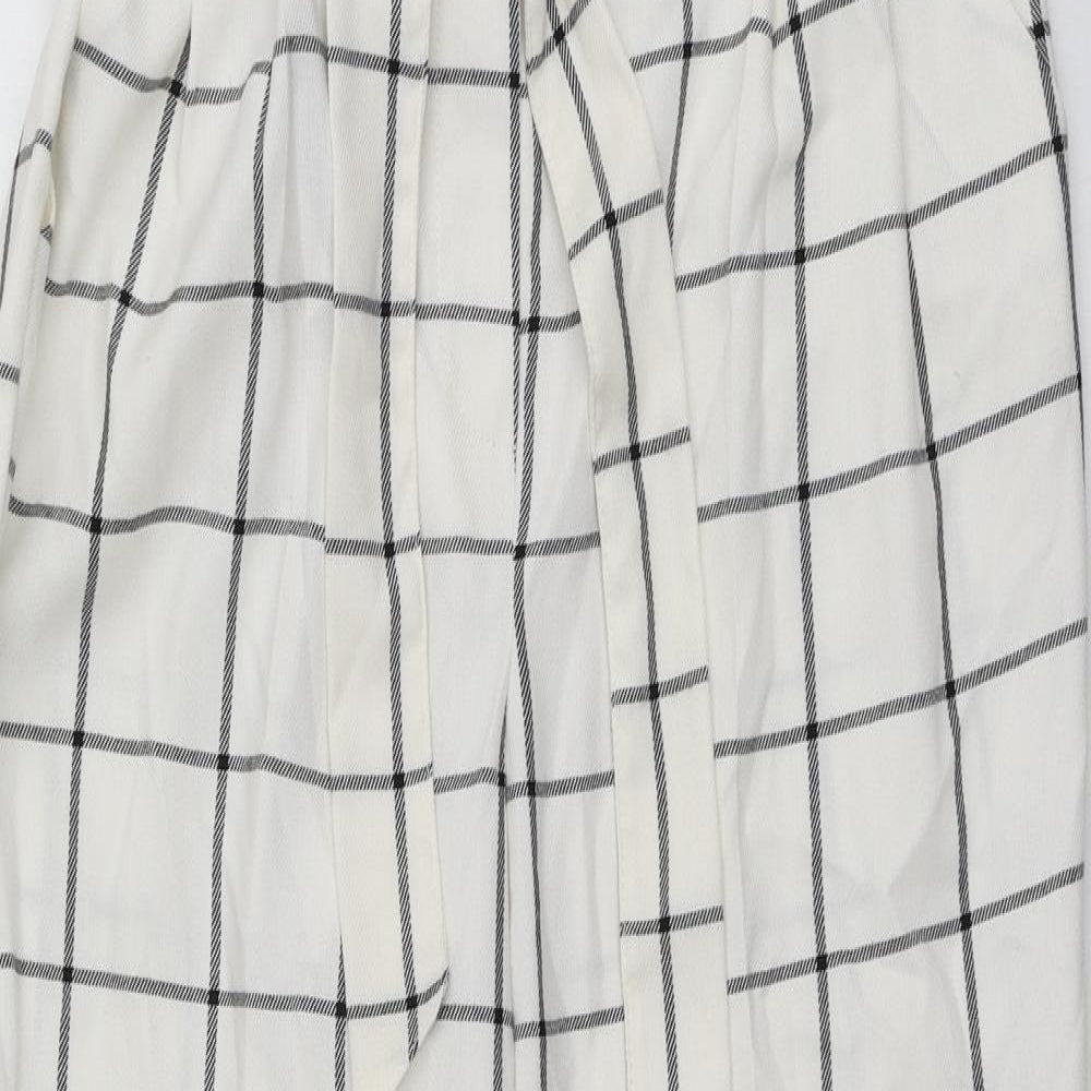 Primark Womens Ivory Plaid Polyester Carrot Trousers Size 14 L24 in Regular