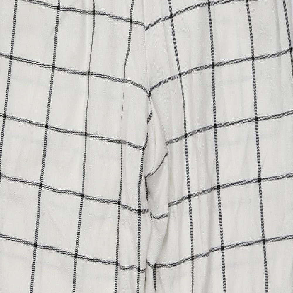 Primark Womens Ivory Plaid Polyester Carrot Trousers Size 14 L24 in Regular