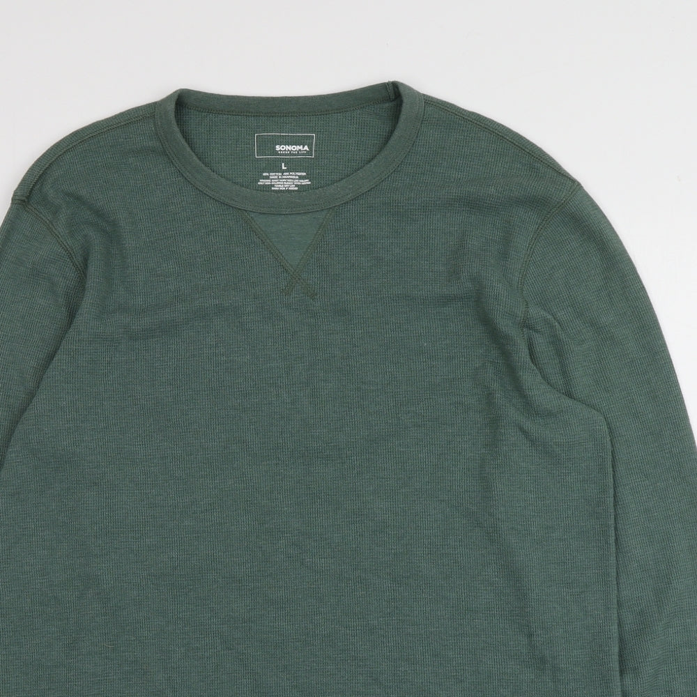 Sonoma Mens Green Round Neck  Cotton Pullover Jumper Size L