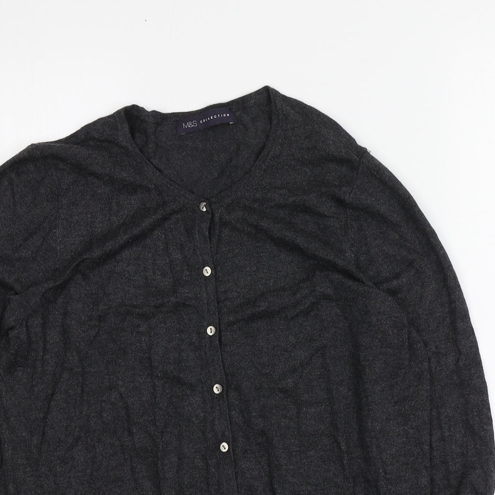M&S Womens Grey Round Neck  Viscose Cardigan Jumper Size 12