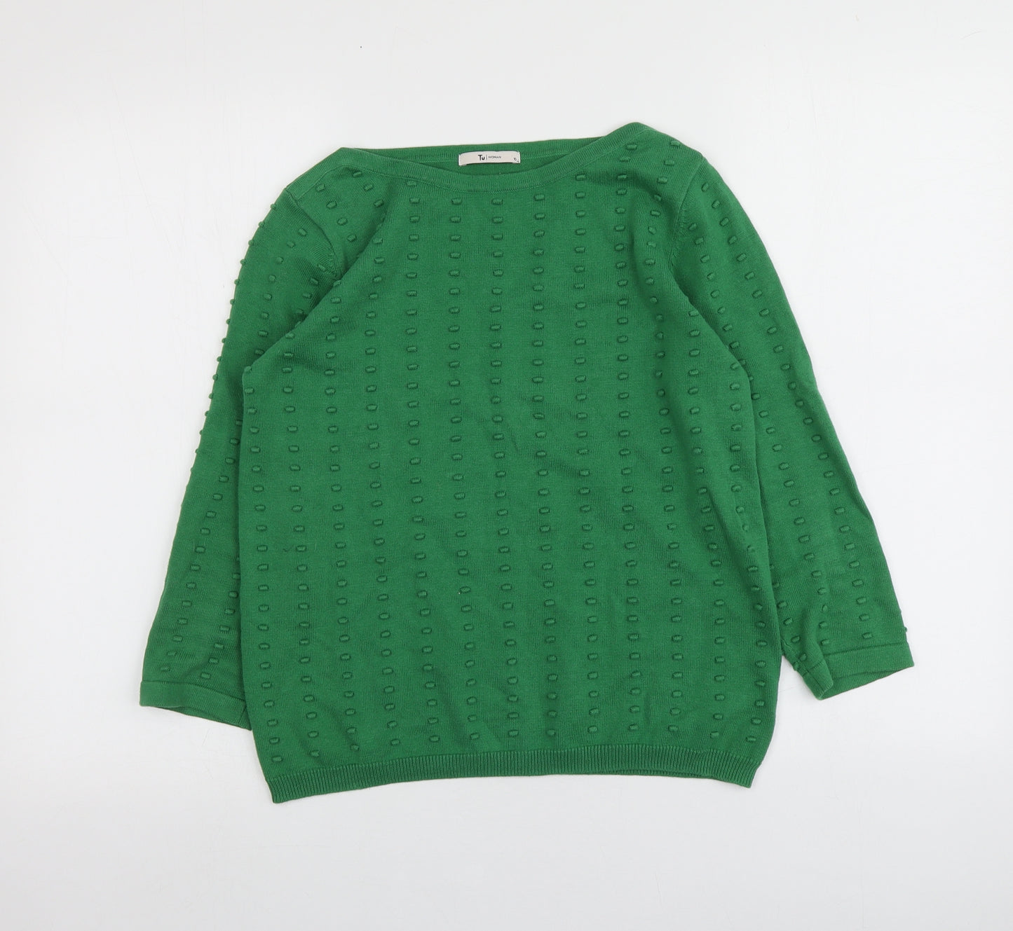 TU Womens Green Round Neck  100% Cotton Pullover Jumper Size 10