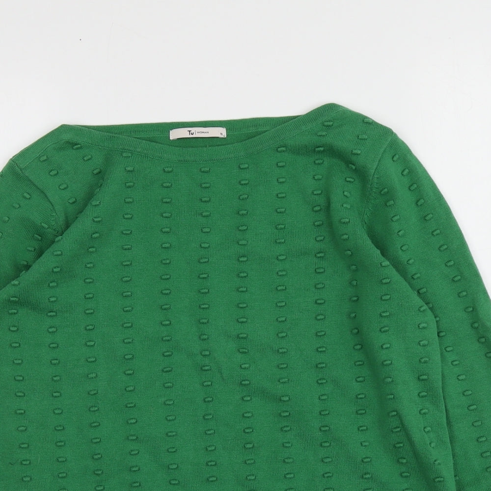 TU Womens Green Round Neck  100% Cotton Pullover Jumper Size 10