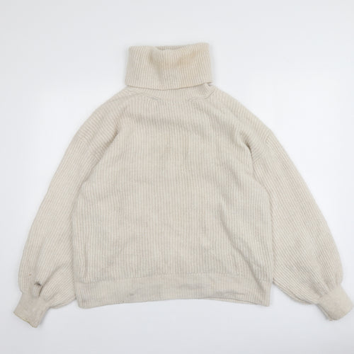 Gallery Womens Beige Roll Neck  Acrylic Pullover Jumper Size M