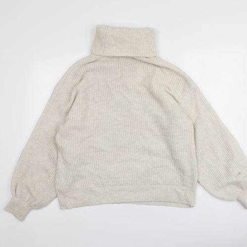 Gallery Womens Beige Roll Neck  Acrylic Pullover Jumper Size M