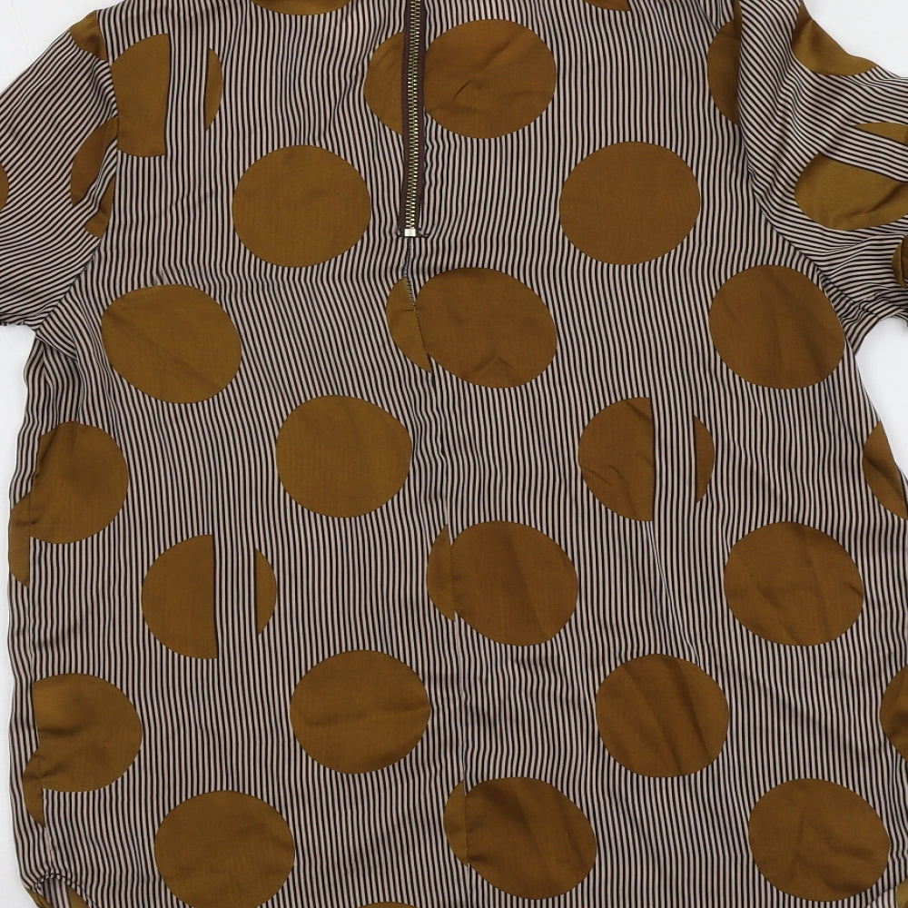 River Island Womens Brown Striped Polyester Basic Blouse Size 10 Round Neck