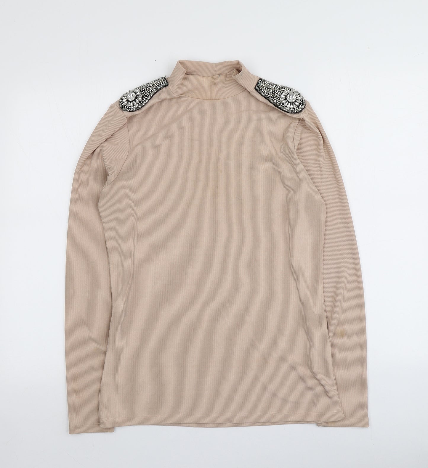 River Island Womens Beige Boat Neck  Polyester Pullover Jumper Size 14