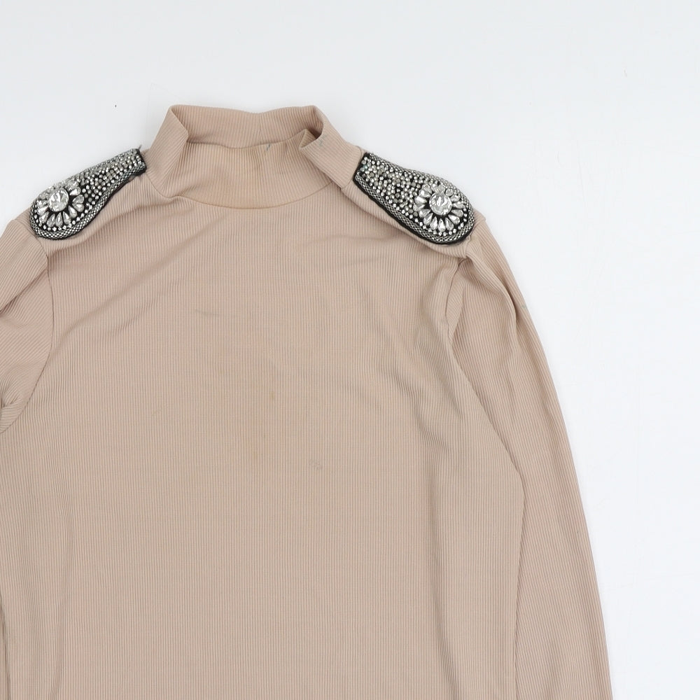 River Island Womens Beige Boat Neck  Polyester Pullover Jumper Size 14