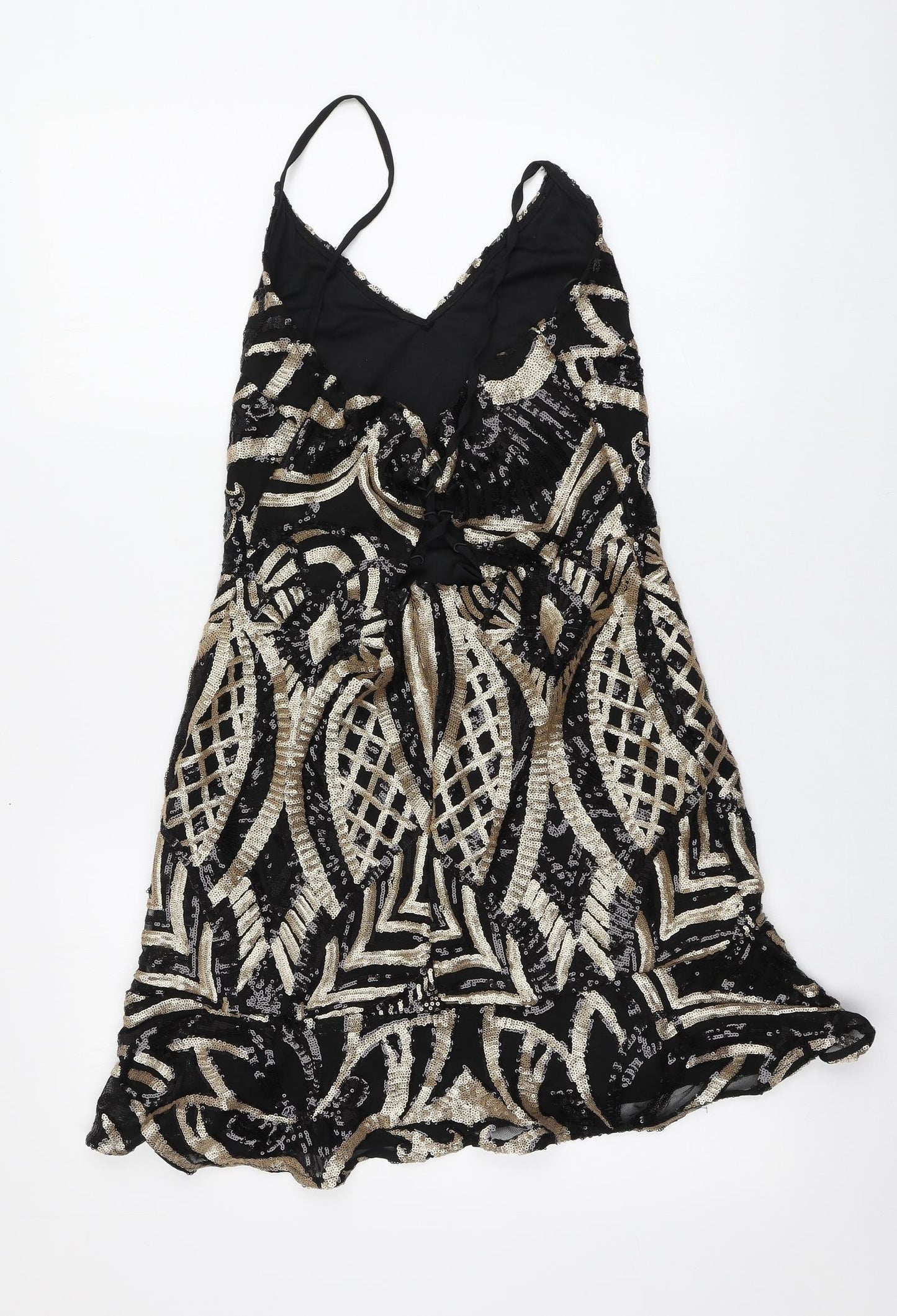 Quiz Womens Black Geometric Polyester Mini  Size S  V-Neck