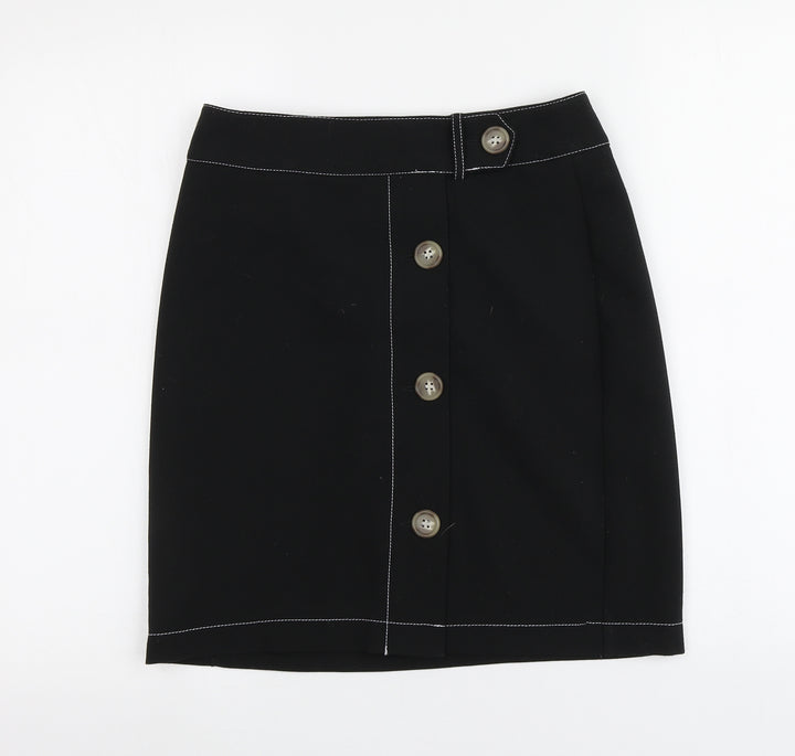 Papaya Womens Black Polyester A-Line Skirt Size 8