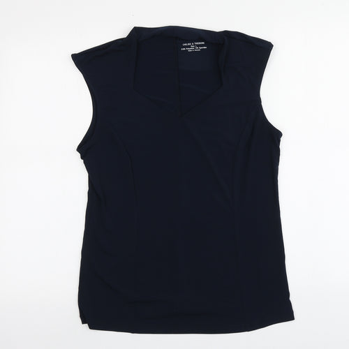 Chelsea & Theodore Womens Blue  Polyester Basic T-Shirt Size L V-Neck