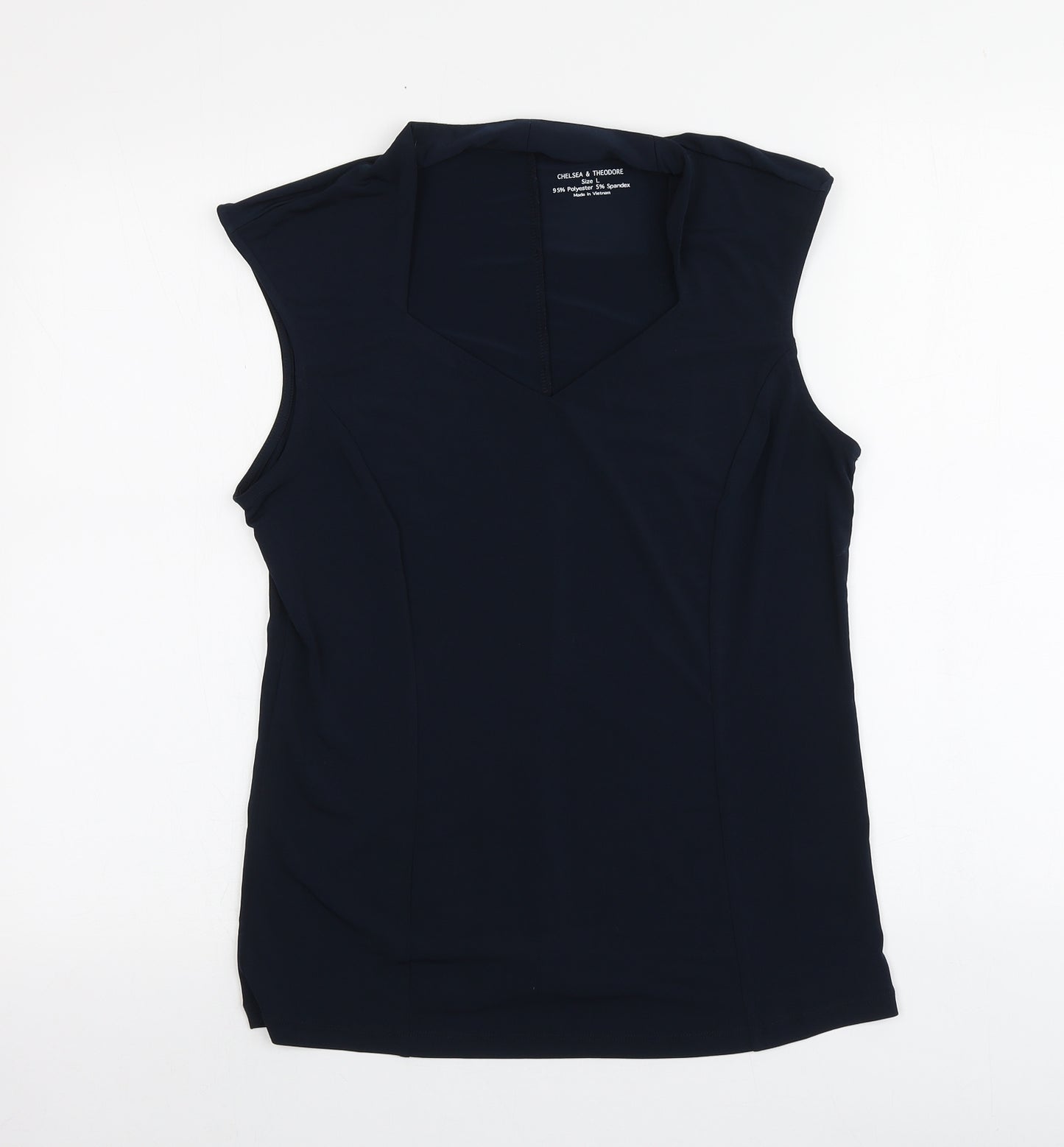 Chelsea & Theodore Womens Blue  Polyester Basic T-Shirt Size L V-Neck