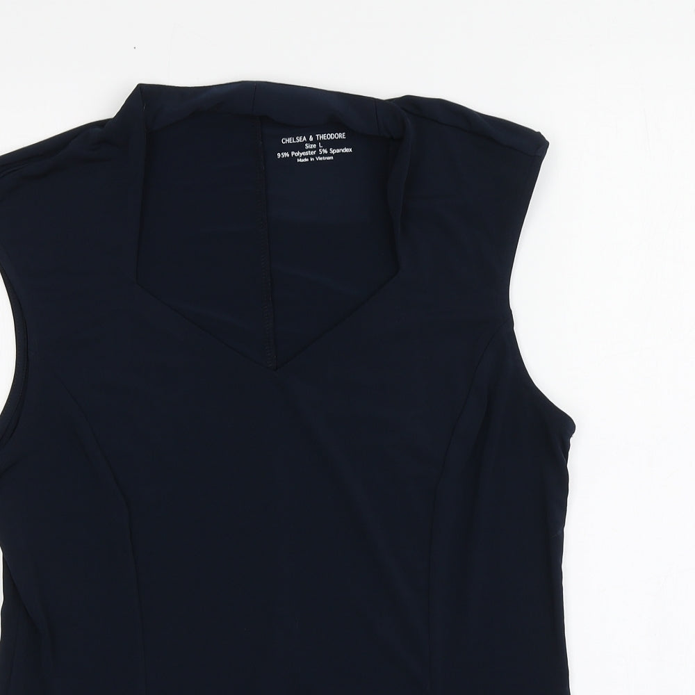 Chelsea & Theodore Womens Blue  Polyester Basic T-Shirt Size L V-Neck
