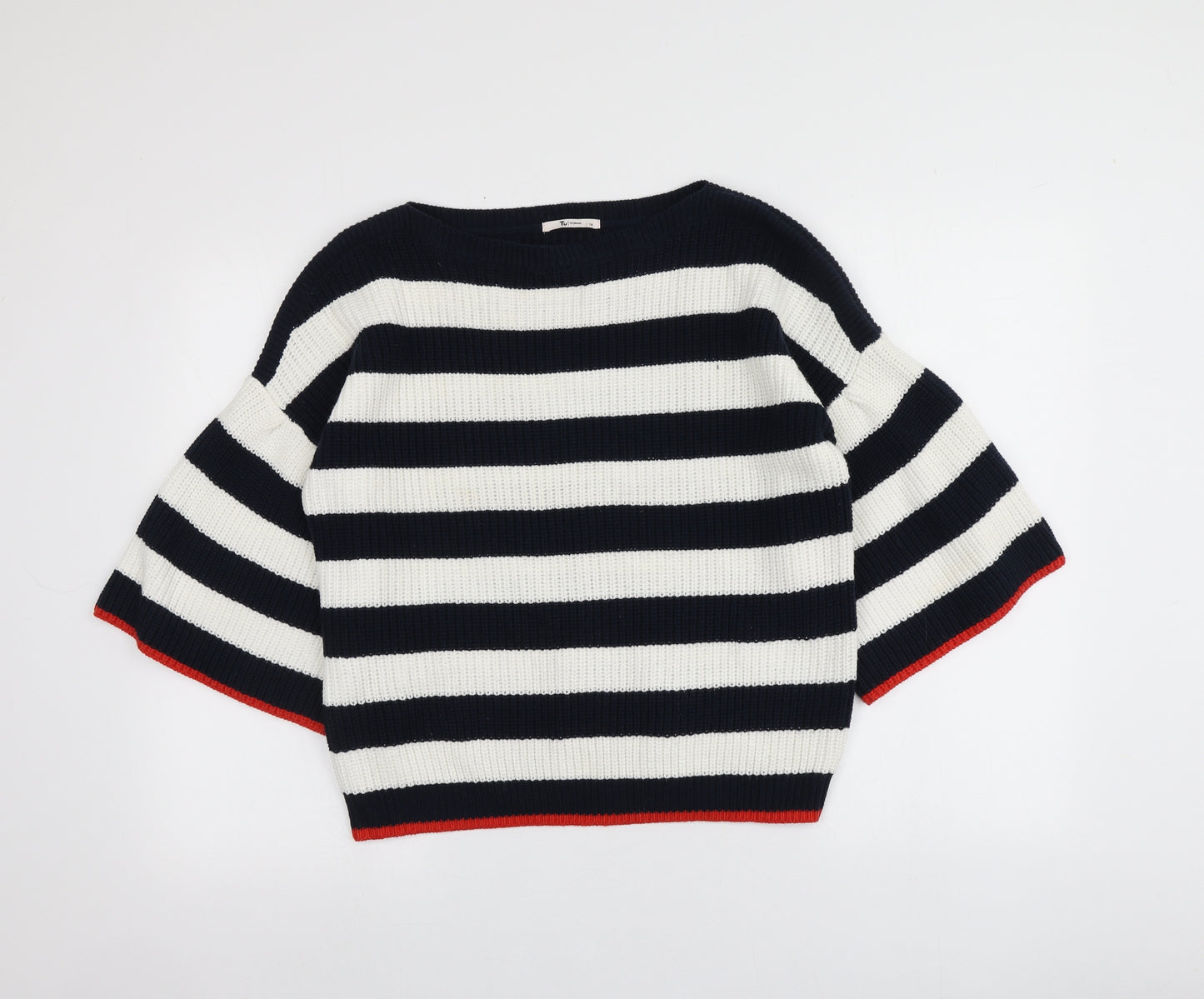 TU Womens Multicoloured Round Neck Striped Cotton Pullover Jumper Size 14