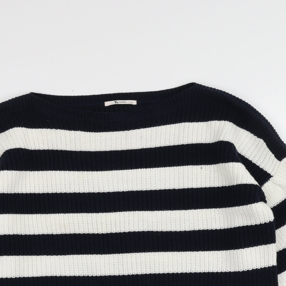 TU Womens Multicoloured Round Neck Striped Cotton Pullover Jumper Size 14