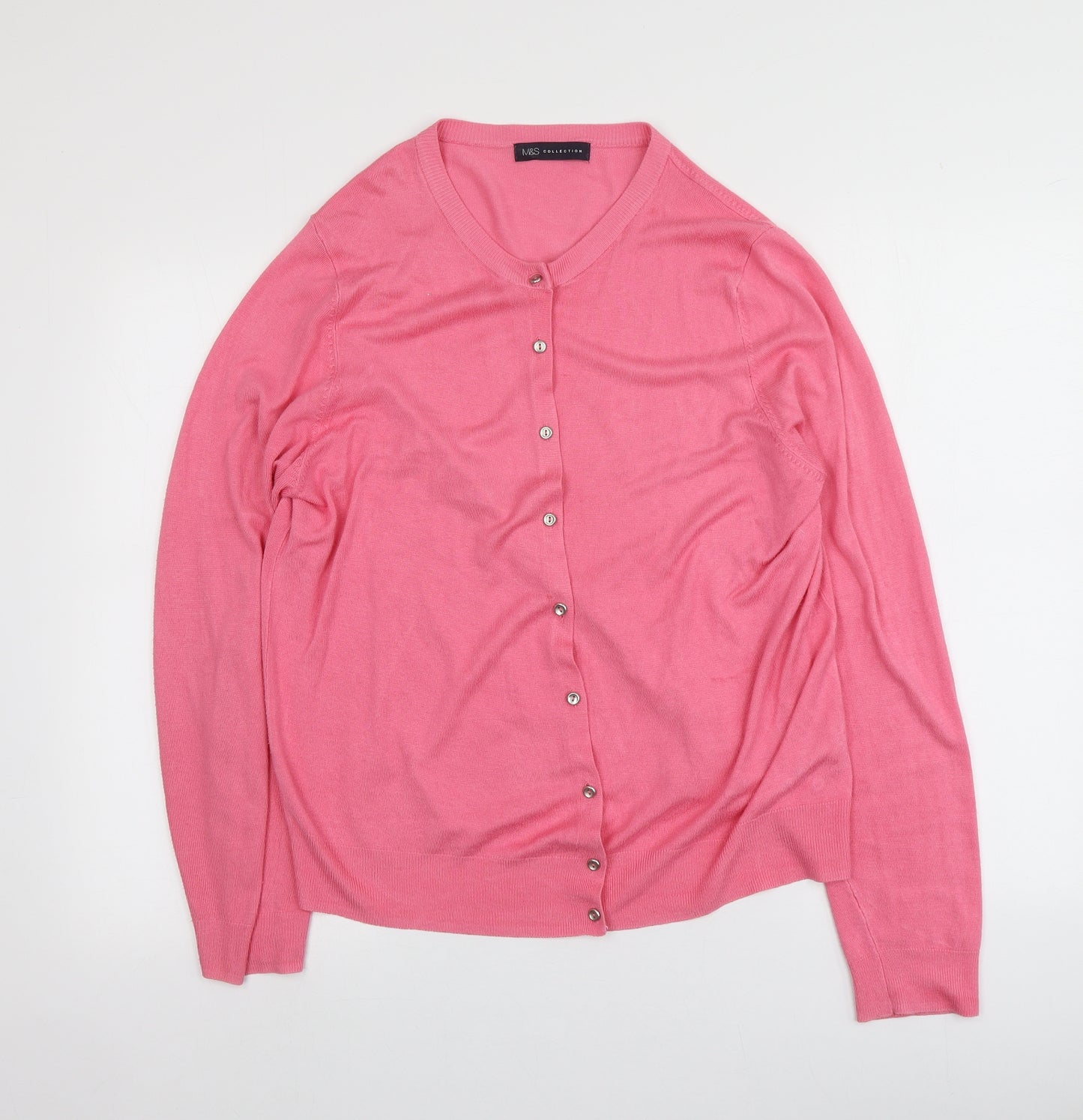 M&S Womens Pink Round Neck  Viscose Cardigan Jumper Size 18