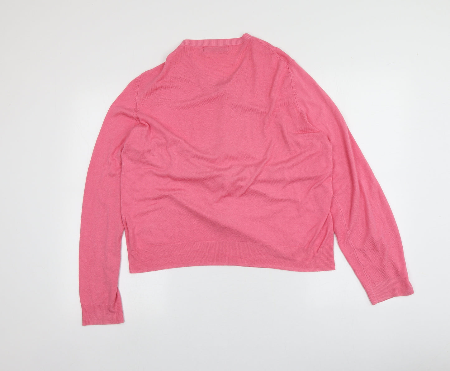 M&S Womens Pink Round Neck  Viscose Cardigan Jumper Size 18