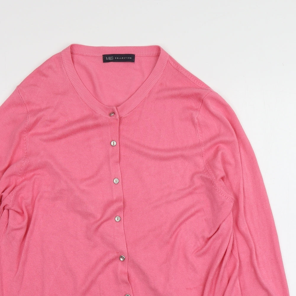 M&S Womens Pink Round Neck  Viscose Cardigan Jumper Size 18