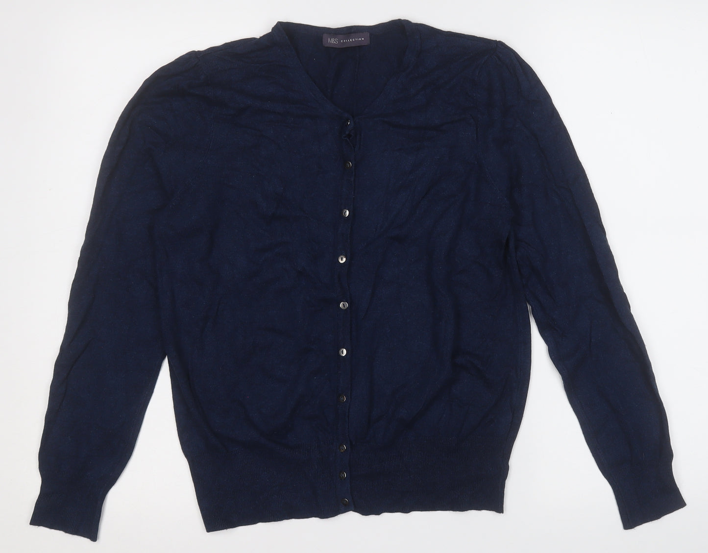 Marks and Spencer Womens Blue Round Neck  Polyester Cardigan Jumper Size 10