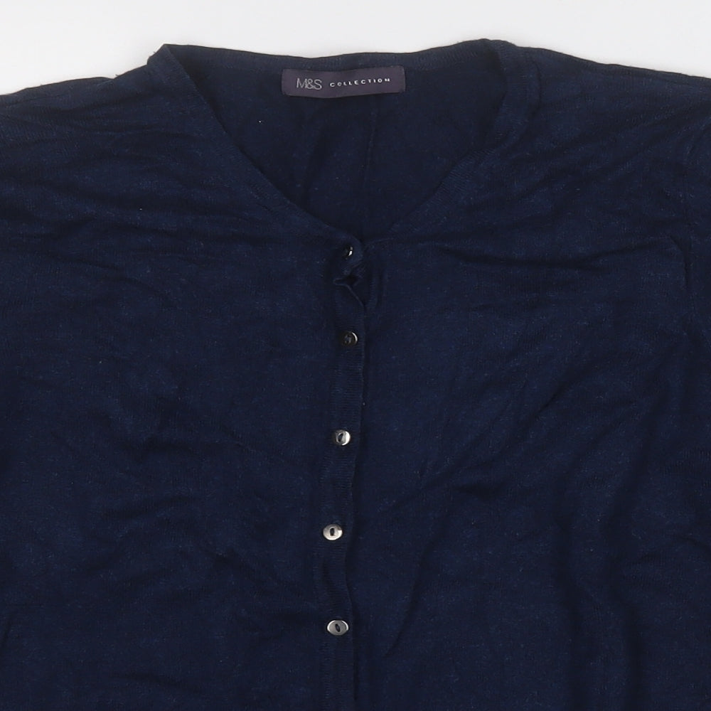 Marks and Spencer Womens Blue Round Neck  Polyester Cardigan Jumper Size 10