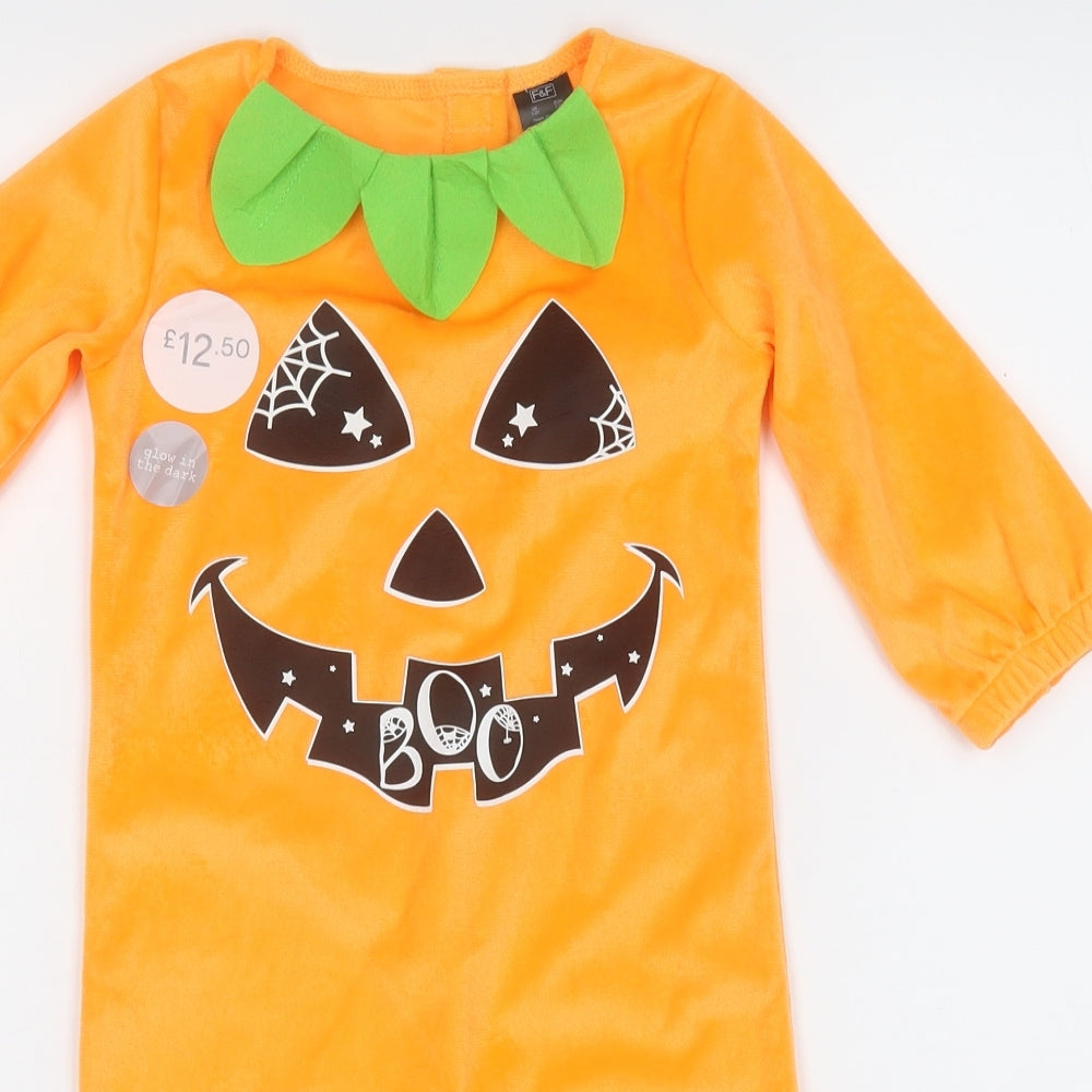 F&F Baby Orange  Polyester Dress Set Outfit/Set Size 12-18 Months   - Halloween