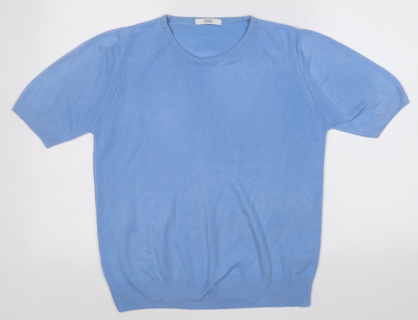 Marks and Spencer Womens Blue  Acrylic Basic T-Shirt Size 14 Round Neck
