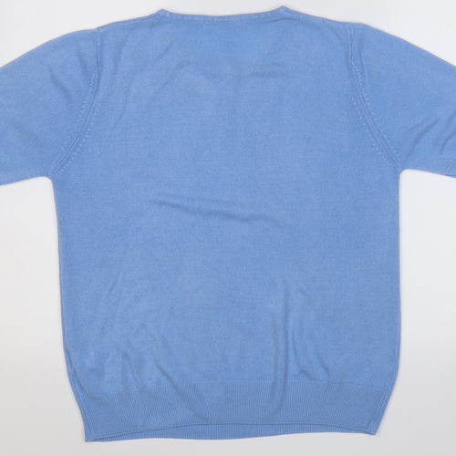Marks and Spencer Womens Blue  Acrylic Basic T-Shirt Size 14 Round Neck