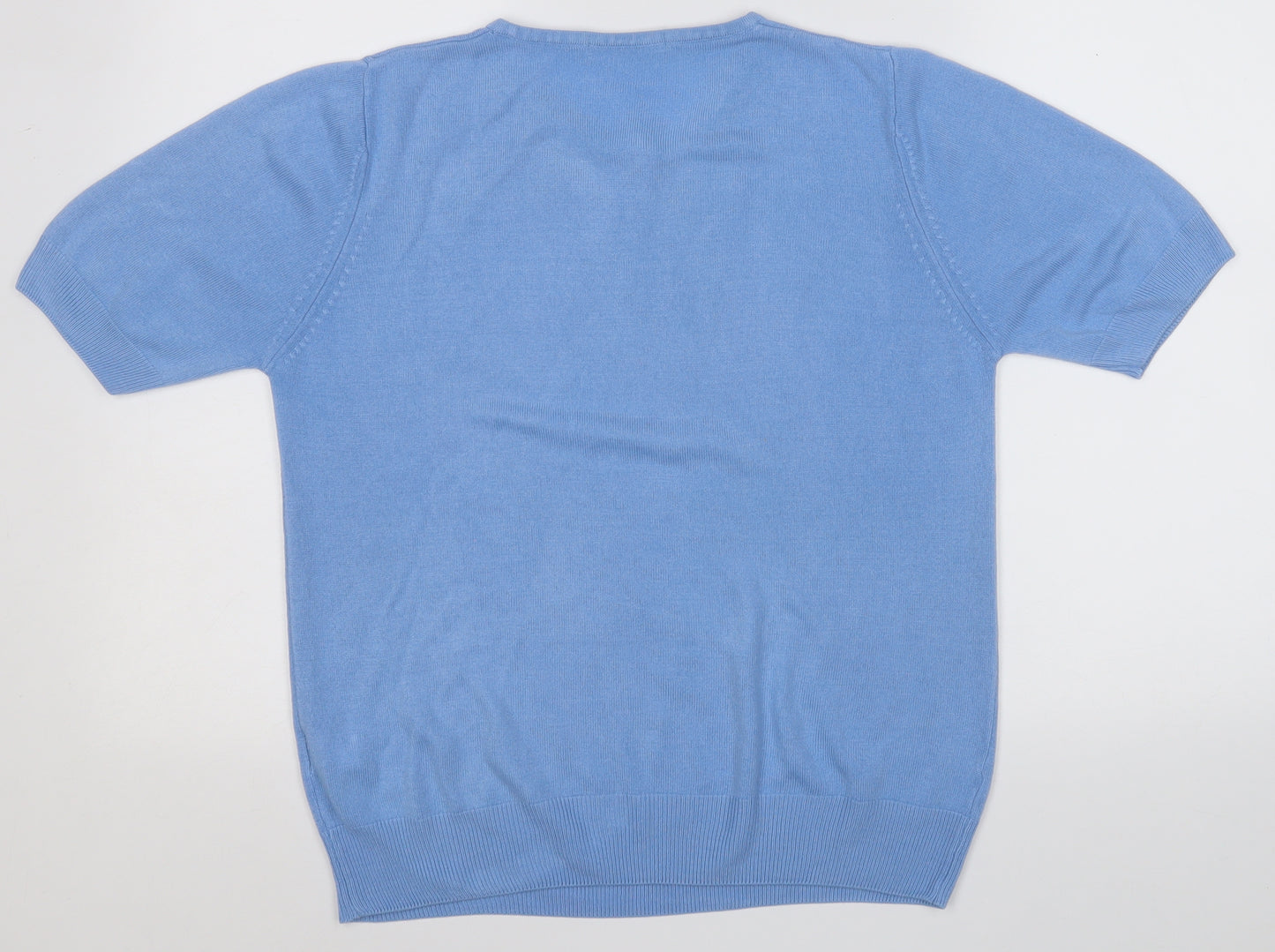 Marks and Spencer Womens Blue  Acrylic Basic T-Shirt Size 14 Round Neck