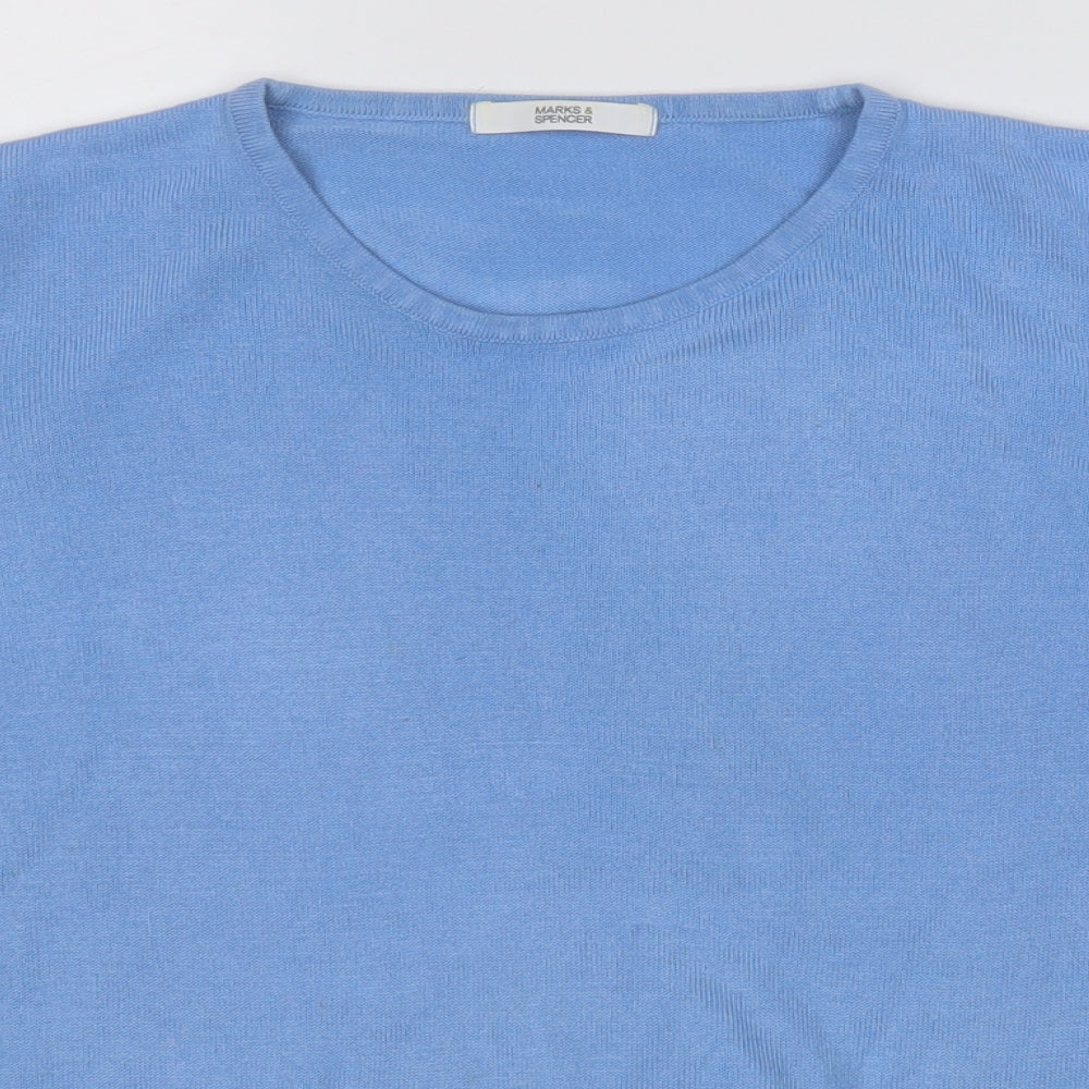Marks and Spencer Womens Blue  Acrylic Basic T-Shirt Size 14 Round Neck