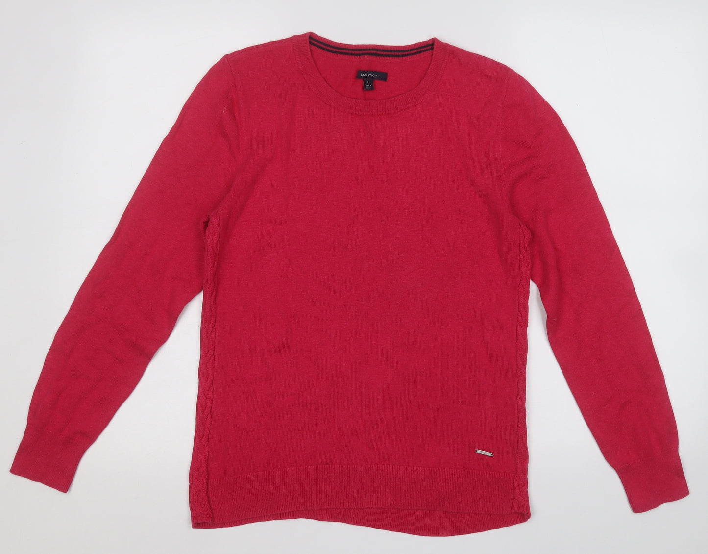 Nautica Womens Pink Round Neck  Cotton Pullover Jumper Size L