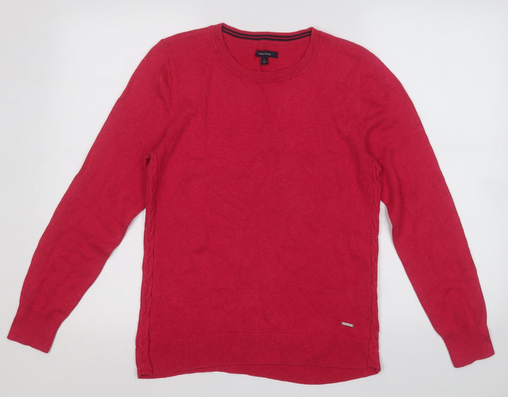 Nautica Womens Pink Round Neck Cotton Pullover Jumper Size L