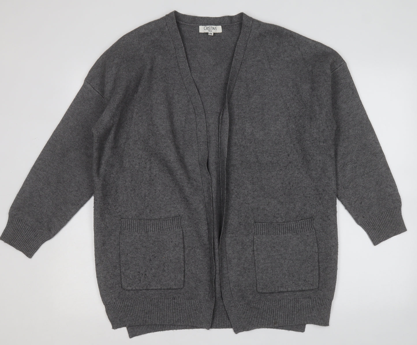 Cristina Womens Grey V-Neck  Acrylic Cardigan Jumper Size L