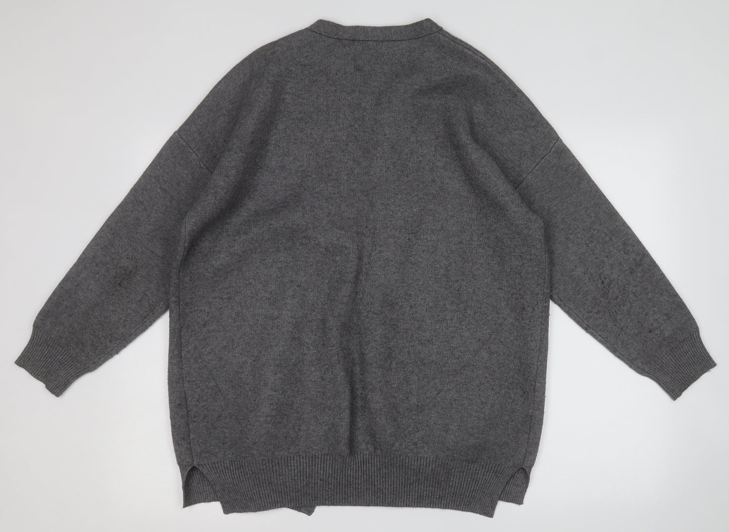 Cristina Womens Grey V-Neck  Acrylic Cardigan Jumper Size L