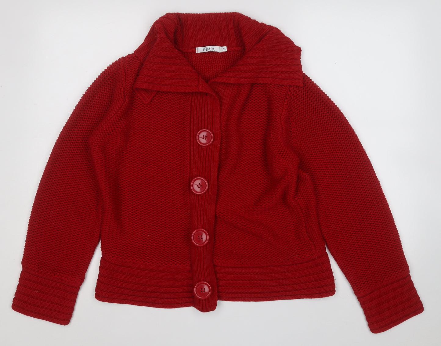 M&Co Womens Red Collared  Acrylic Cardigan Jumper Size XL