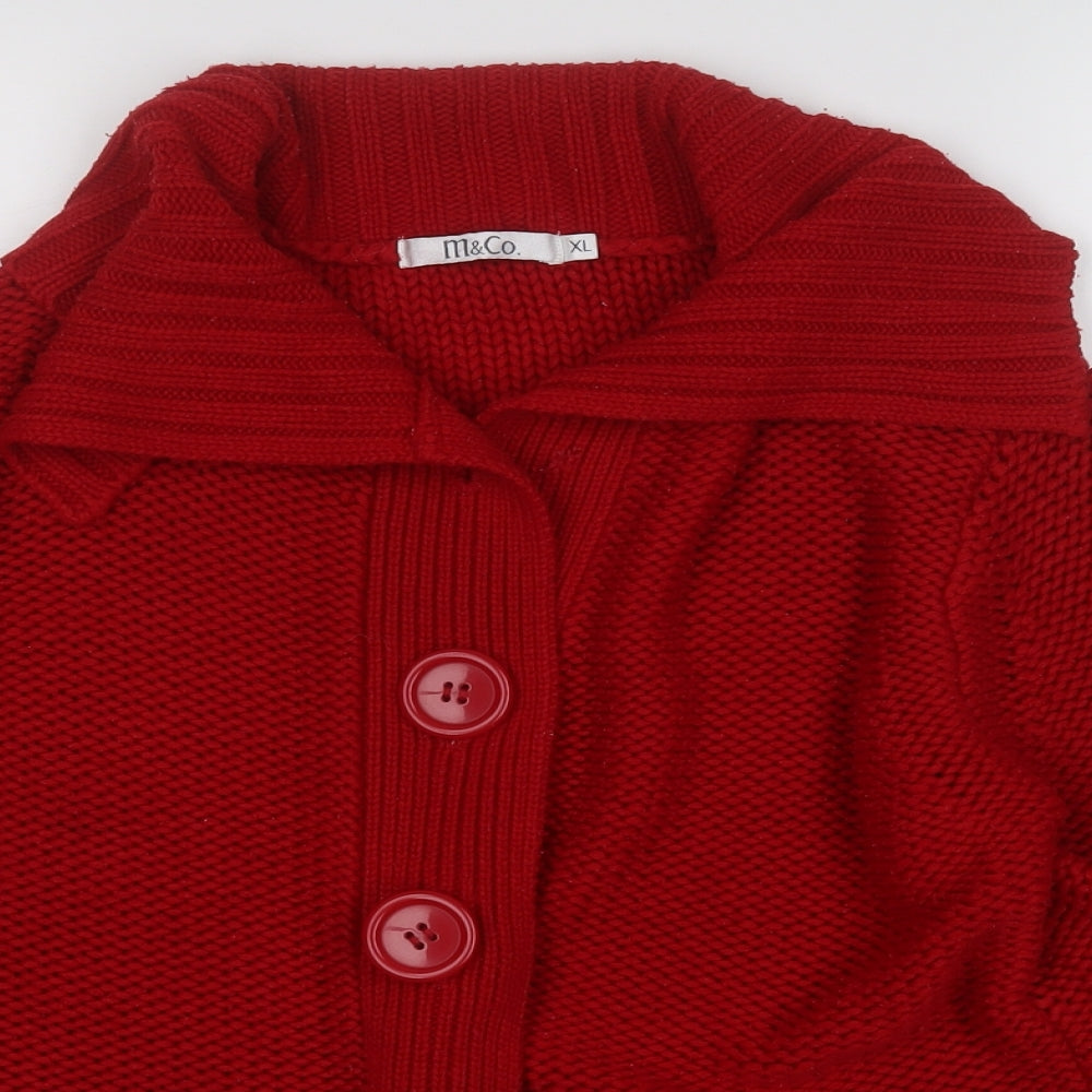 M&Co Womens Red Collared  Acrylic Cardigan Jumper Size XL